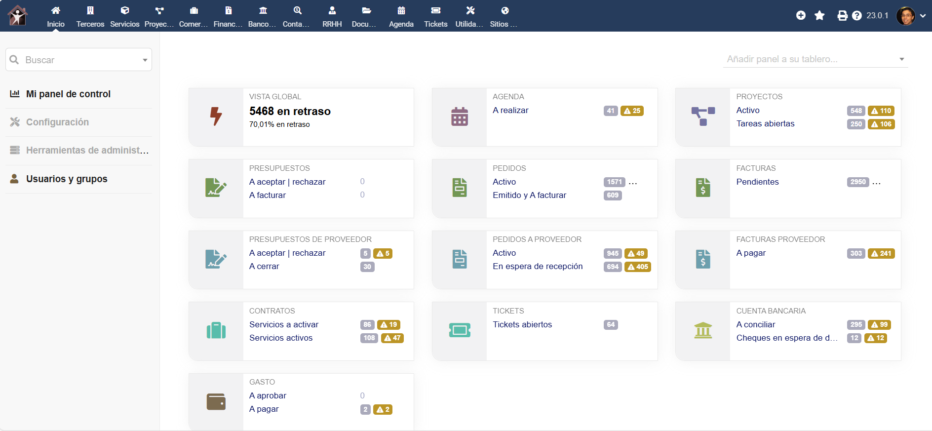 Grystech ERP/CRM — Panel de control